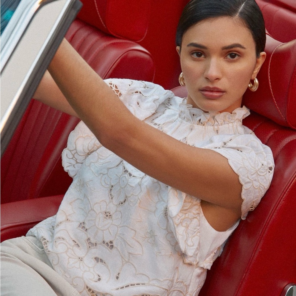 Anthropologie the Lanie high neck cut work blouse